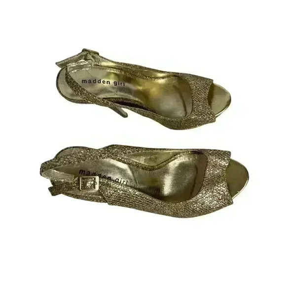 MADDEN GIRL DIAMANTE SUPER SPARKLE PARTY SHOES HEELS JASPER PEEP TOE GOLD 10 - Picture 5 of 12